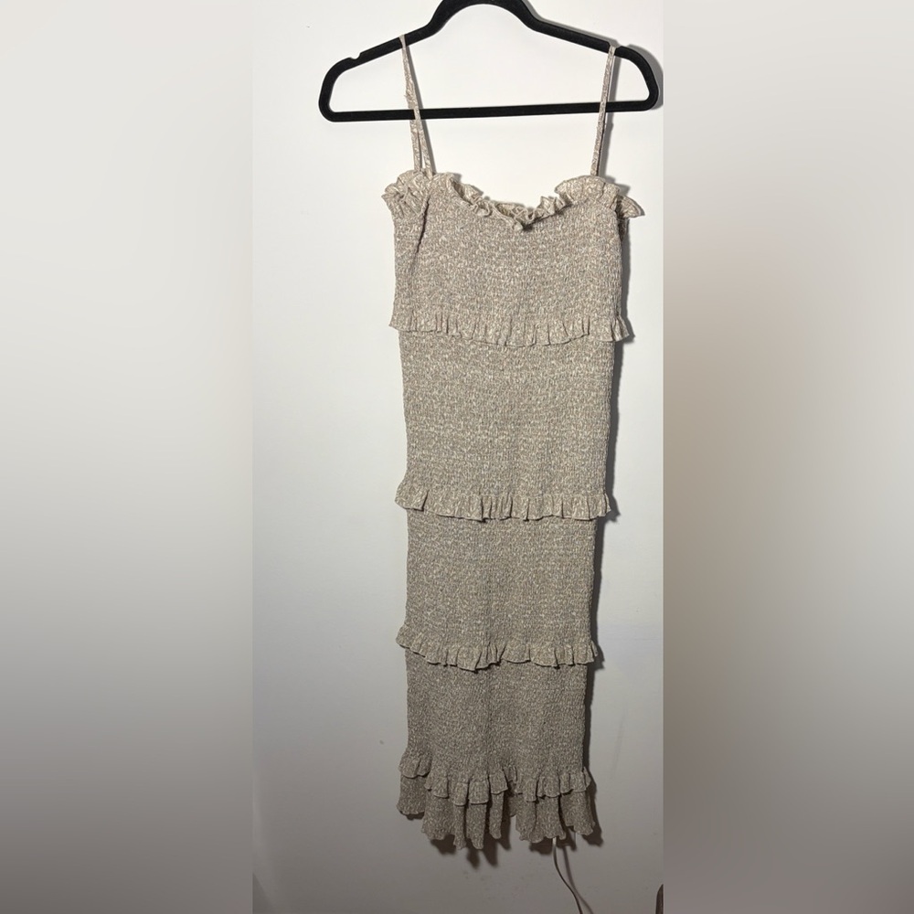Mable Ruffle Smocked Tiered Midi Dress- Sz L - Picture 3 of 7
